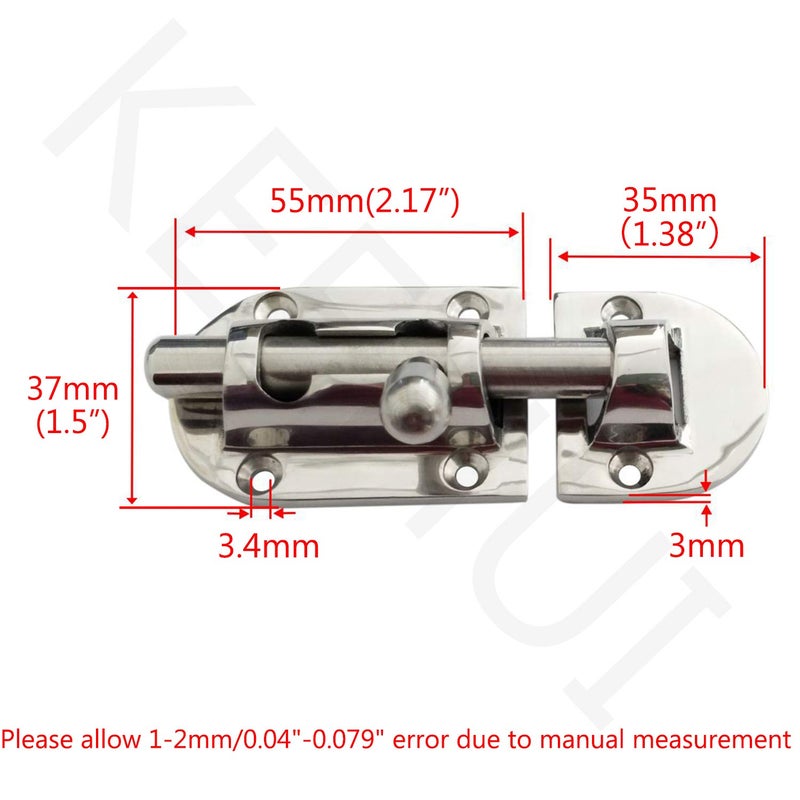keehui Marine 316 Stainless Steel Heavy Duty 3-5/8 Inch Locker Latch Slide Barrel Bolt for Marine Boat Window/Door/Hatch/Cabinet - Image 2